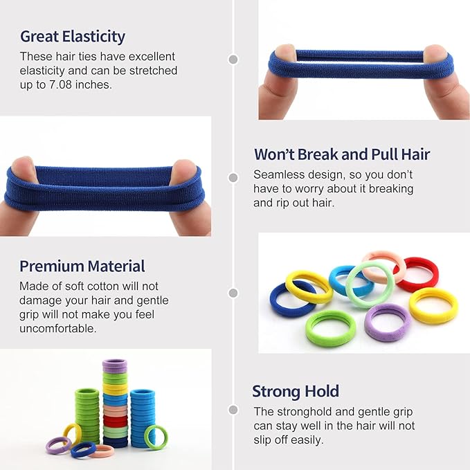 100 Pcs Thick Seamless Hair Ties, Ponytail Holders Hair Accessories No Damage for Thick Hair Christmas Gift(Rainbow Colors)