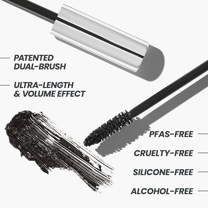 Wonderskin Infinite Rizz Mascara - Black Mascara for Volume and Length, Long-Wear, Smudge-Proof & Water-Resistant Volumizing Lash Makeup (Black)
