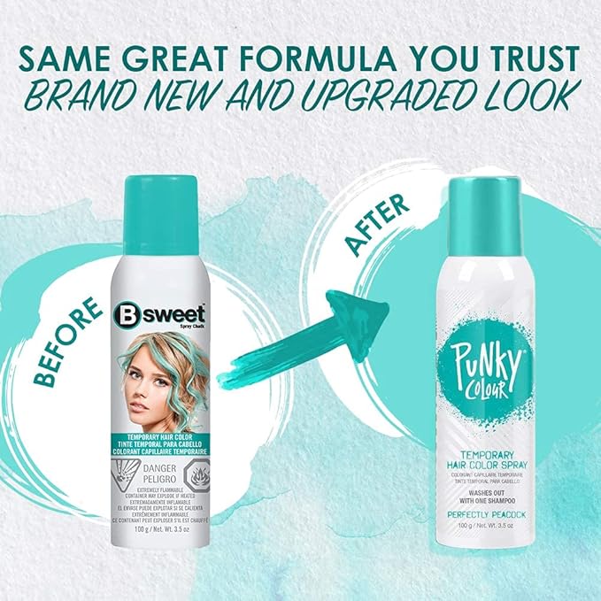 Punky Brand Punky Pastel Temporary Hair Color Spray, Perfectly Peacock, 7 Ounce, 2-Pack