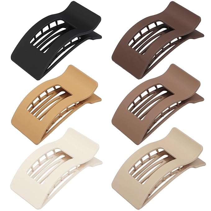 French Flat Hair Clips for Women 6pcs Hair Claw Clips for Thick or Thin Hair Matte Claw Clips for Girls Barrettes Non-Slip Strong Hold Hair Accessories for Women (Brown)