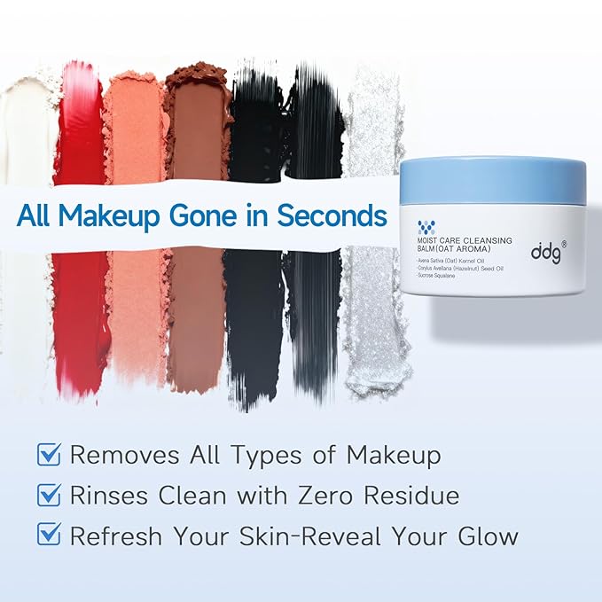 ddg Cleansing Balm–Makeup Remover Balm for Sensitive Skin,Eye Makeup Remover,Facial Cleanser for Waterproof Removal,Vegan Plant Oils,Nourishing & Hydrating,1.69 fl oz/50ml