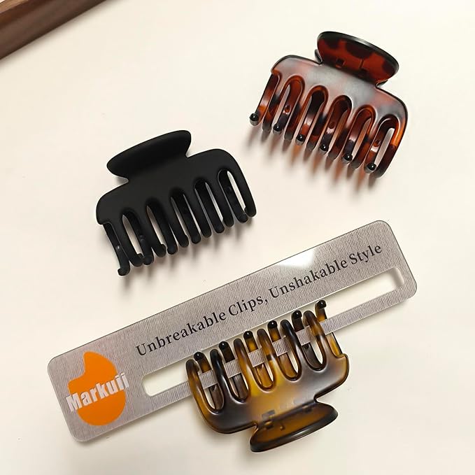 2.7 Inch Hair Claw Clips No Slip Matte Black & Leopard Unbreakable Claw Clips for Momen Thin and Medium Thick Hair, 3 Pack