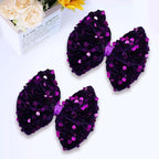 Velvet Sequin Hair Bows Elegant Purple Bow for Women Girls, 4in Glitter Handmade Hair Clips Alligator Clips Ponytail Holder Sparkly Hair Accessories for Helloween, Christmas, Birthday Party, Wedding