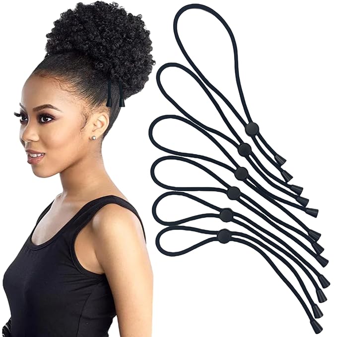 Adjustable Hair Ties for Thick, Curly Hairstyles - Afro Puffs, Ponytails, Locs, Pineapples for Black Women and Girls (Pack of 6)