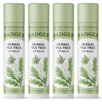 Badger Tea Tree Classic Lip Balm, 100% Organic Lip Balm, Moisturizing Herbal Lip Care w/Light Silky Texture, Soothing & Refreshing Lip Care for Irritated or Chapped Lips, 4 Pack