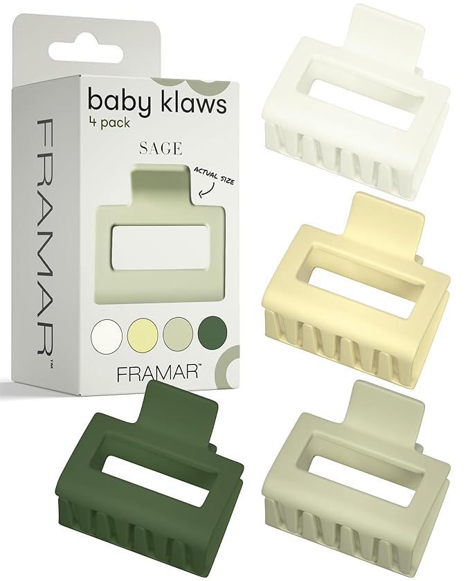 FRAMAR Medium Claw Clip – Hair Claw for Women, Small Claw Clips for Thin Hair, Green Hair Clip 4 Pack
