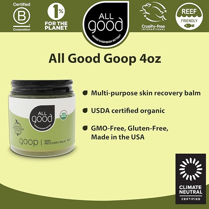 All Good Goop Organic Skin Care Recovery Balm - All Purpose Ointment w/Calendula, Lavender, Beeswax - Chafing Cream, Dry Skin Salve, Cracking Lip Moisturizer - Soothes, Hydrates & Calms - 4oz, 2-pack