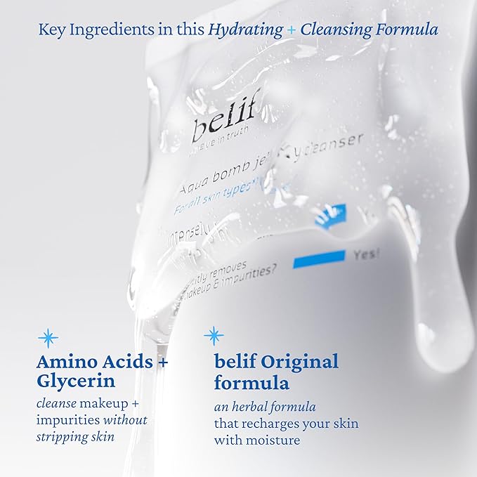 belif Jelly Hydrating Deep Cleanser – Low pH Mild & Gentle Gel-to-Foam Face Wash for Daily Deep Pore Cleansing, Hydrating and Refreshing for All Skin Types, Korean Skincare, (5.4 fl.oz., New Formula)