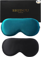 2-Pack 100% Real Natural Silk Eye Mask, Silk Sleeping Mask, Shade Puffy Eye Gift with Adjustable Straps, Sleep Eye Mask, SHJINJU Eye Mask Shade (Black and Lake Blue)