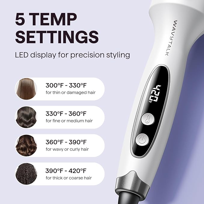 Wavytalk Blowout Boost Thermal Brush, 1.5 inch Heated Round Brush for Blowout Look, Negative Ion Technology, Ceramic Tourmaline, 5 Temperature Settings, Dual Voltage, White