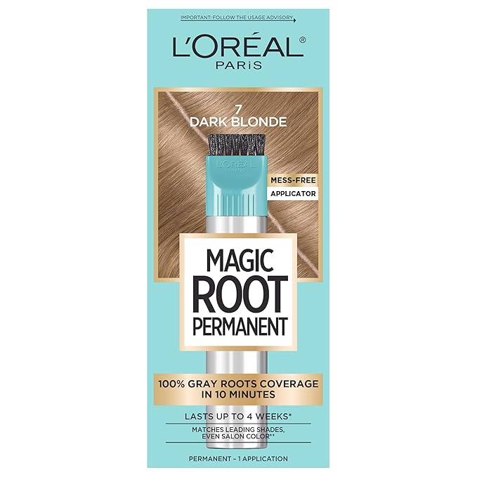 L’Oreal Paris Magic Root Rescue 10 Minute Root Hair Coloring Kit, Permanent Hair Color with Quick Precision Applicator, 100 percent Gray Coverage, 7 Dark Blonde, 1 kit (Packaging May Vary)