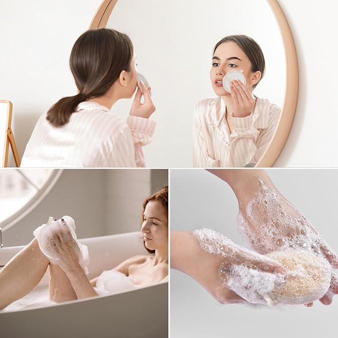 3 Pack Natural Loofah Face Scrubber, Women Facial Pad, Loofa Face Exfoliator Scrubber, Exfoliating Loofah Sponges for Shower Face