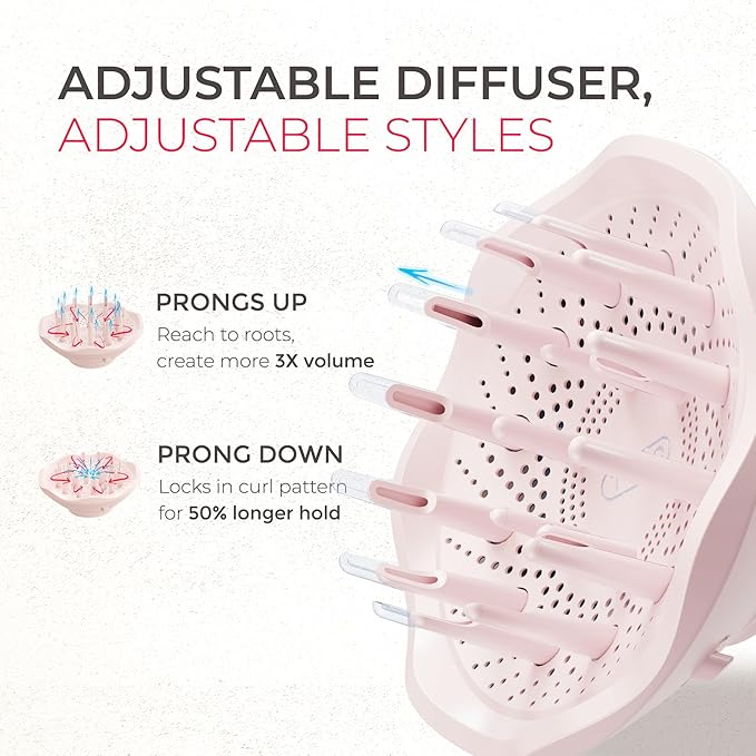 Blow Dryer with Comb, TYMO AIRHYPE Compact 200 Million lonic Hair Dryer with Diffuser, Fast Dry Pink Blow Dryer for Women 110,000RPM Portable Hairdryer for Curly Hair, 4 Temps & 2 Speeds