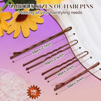 300 Pcs Bobby Pins Hair Pins Kit with Storage Box, 100 Brown Non - Slip Bobby Pins, 100 Invisible Hair Pins for Women and 100 Clear Hair Elastics, Lock in the Style for All Hair Types & Ages
