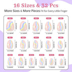 16 Sizes Press on Nails Kit for Kids - 32 Pieces French Almond Fake Nail Tips for Girls 8-12 Years Old with Jelly Nail Adhesives & No-Lamp Nail Glue, Birthday Christmas Gifts (Rainbow Flower)
