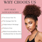 2pcs Adjustable Satin Hair Ties for Afro Puff, Dark Brown Hair Scrunchies, Adjustable Ponytails Holder Tie, Satin Extra Length Scrunchies, Reusable Accessories for Thick & Nature Style