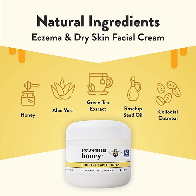 ECZEMA HONEY Soothing Facial Cream - Eczema Lotion for Face, Eyelids, Lips, and More - Natural Dry Skin Repair (2 Oz)