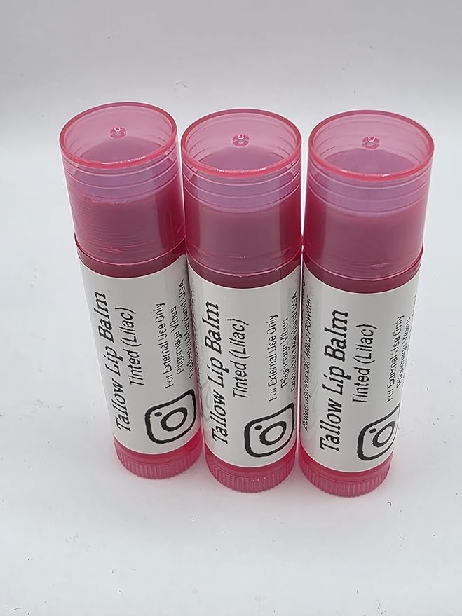 Tallow Lip Balm (3 Pack) (Tinted Lilac) Handmade Grass Fed Beef Tallow Lip Balm with Nourishing Oils