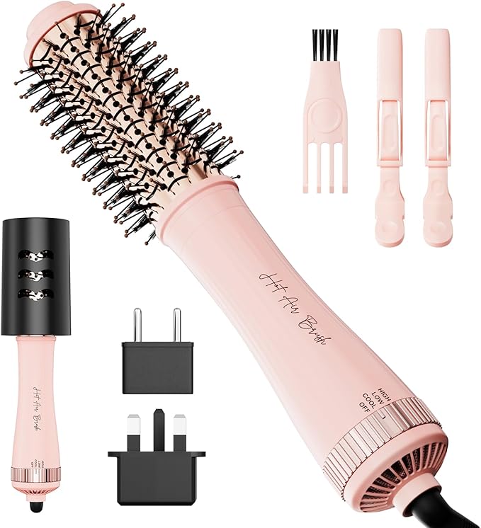 Round Brush Blow Dryer Hair Dryer Brush in One, Dual Voltage 45mm Round Barrel Root Booster for Drying & Styling, 2-in-1 Titanium Brush Dryer with Ionic Technology for More Shine and Less Frizz