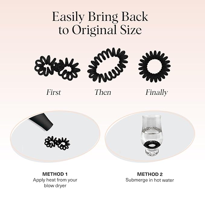 Kitsch Spiral Hair Ties for Women - Creaseless and Dent-free Coil Hair Ties | No Damage, Phone Cord Coils | Made of Flexible and Durable Plastic | Ideal for Daily Use - 8pcs Basics