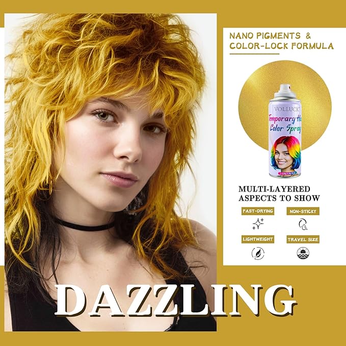 VOLLUCK Temporary Hair Color Spray, Instant Washable Hair Dye for All Hair Types, Vibrant Color for Party, Halloween, Cosplay, and Daily Use (#1 Blonde)