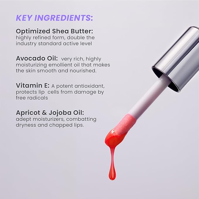 Wonderskin Lip Oil Rehab Serum - Tinted Lip Oil for Women, Hydrating, Moisturizing, and Non-Sticky Bright Red Tint Serum for Dry Lips (Flirt)