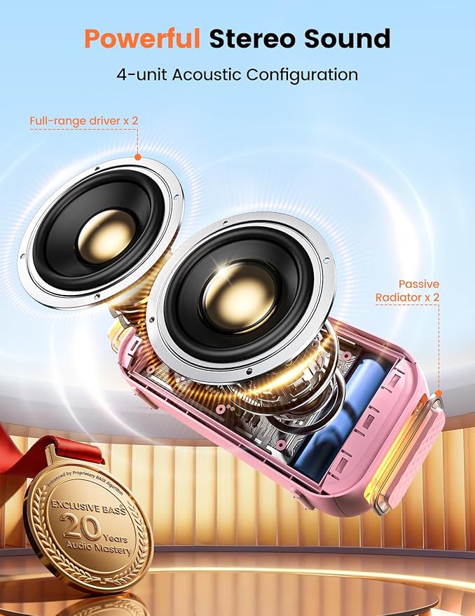 Bluetooth Speaker White Elephant Gifts: Christmas Stocking Stuffers for Men Adults Teens, 30H Playtime, Portable Wireless Speakers, Powerful Bass, Lightshow, Birthday Beach Vacation Essentials, Pink