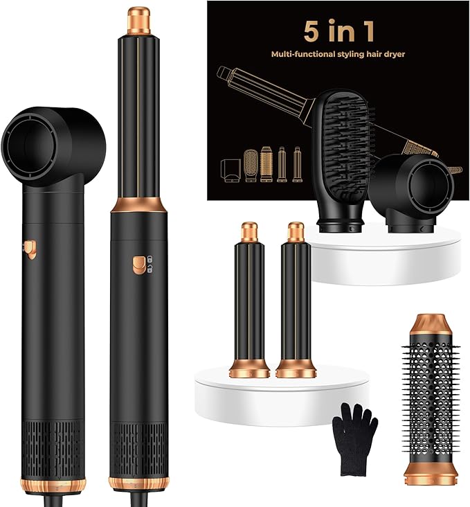 5 in 1 Hair Dryer Brush Set,Professional Negative Ionic Hot Air Styler, Air Curling Wrap Styler,Detachable Blow Dryer Brush With Auto Wrap Curlers,Hair Styling Tools For Straight/Curl/Drying/Smoothing