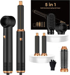 5 in 1 Hair Dryer Brush Set,Professional Negative Ionic Hot Air Styler, Air Curling Wrap Styler,Detachable Blow Dryer Brush With Auto Wrap Curlers,Hair Styling Tools For Straight/Curl/Drying/Smoothing