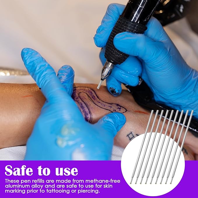 20pcs Tattoo Marking Pens, Disposable Stencil Pen Refills for Tattoo Outline - Aluminum Alloy Skin Marker for Microblading Permanent Makeup Body Art