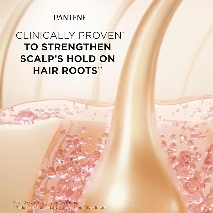 Pantene Abundant & Strong 3-Piece Regimen with B5 Complex + Niacinamide, Shampoo (13.5 oz), Conditioner (8 oz), Serum (2 oz) for Hair Loss, Thinning, Anti-Breakage, Volume - Grows Healthier