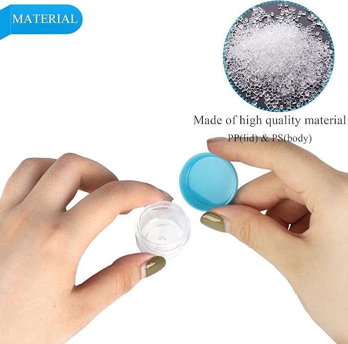 200PCS 5 Gram Sample Containers,5ml Empty Jars with Lids, Small Cosmetic Containers, Mini Sample Jars with 16PCS Mini Spatulas for Make Up, Oils, Lotion, Powder, Paint, Jewelry, Lip Balms(Blue Lid)