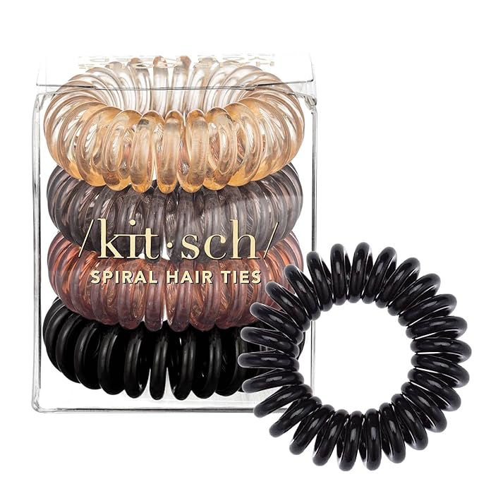 Kitsch Spiral Hair Ties for Women - Creaseless and Dent-free Coil Hair Ties No Damage, Phone Cord Coils | Made of Flexible and Durable Plastic | Ideal Gifts for Women - 4pcs (Brunette)