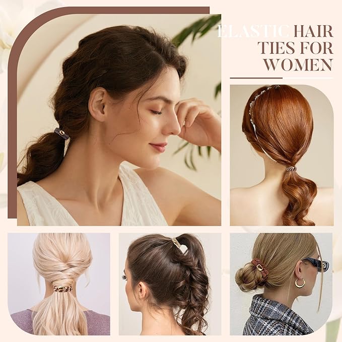 Hair Ties No Damage - 10PCS Ponytail Holders - Elastic Hair Ties for Thick Hair - Braided Hair Bands for Women Girls's Hair - Wood Grain