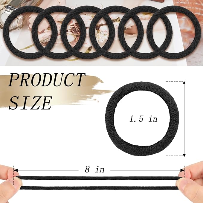 Nylon Black Hair Ties - No Damage,Strong Soft Cotton Hair Bands Accessories for Thick Hair 100PCS Ponytail Holders for Women Girls