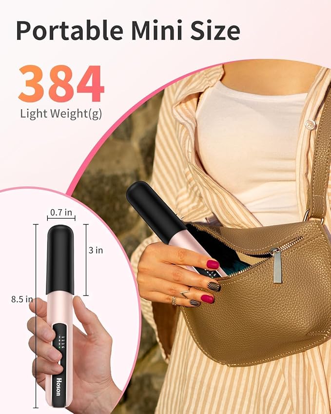 Cordless Flat Iron,Portable Mini Hair Straightener Travel for Bangs,Short Hair, Rechargeable Curling Iron for Touch Ups (Pink)