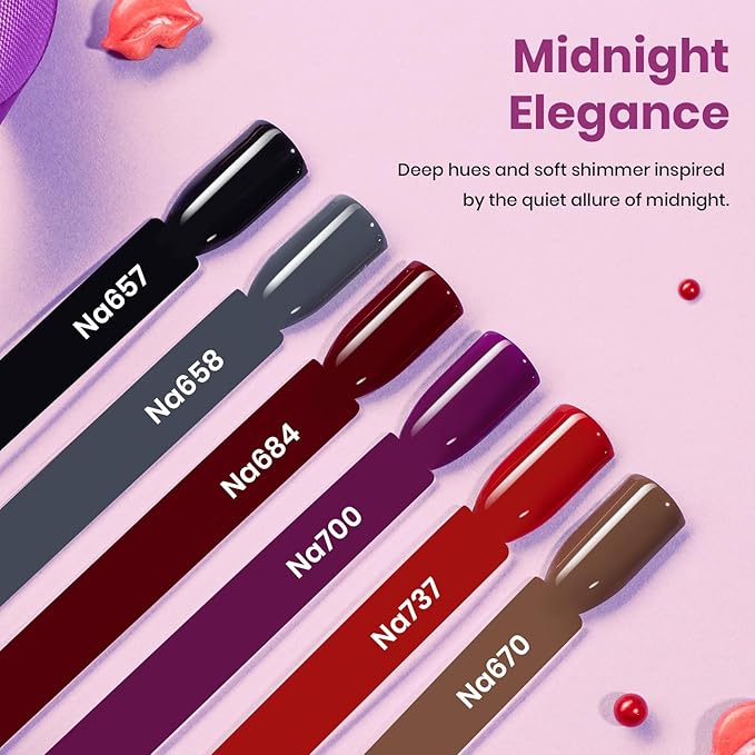 Beetles Winter Gel Nail Polish Set – 6 PCS HEMA-Free Gel Nail Kit Burgundy Dark Red Brown Black Gray UV Nail Polish Color DIY Midnight Elegance Manicure Home Salon Christmas Gifts for Women