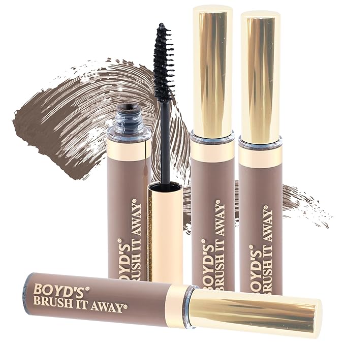 Boyd’s Brush It Away | Grey Hair Root Touch Up for Women & Men | Temporary Hair Color Mascara | Quick-Dry Water-Resistant Concealing Formula | Light Brown, 4-Pack