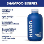 Huron Clean Citrus Woods Men's Shampoo – Strengthening, Hydrating & Nourishing – Sulfate-Free, Vegan & Cruelty-Free – 12 oz – Invigorating Citrus & Mint Scent