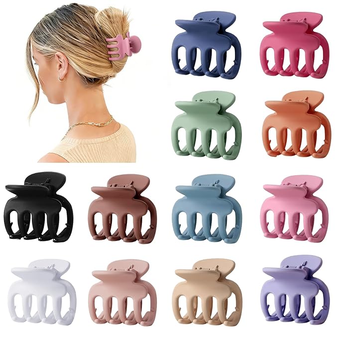 12Pcs Hair Clips for Women 1.8 Inch Small Claw Clips for Thin Hair Medium Hair Claw Clips for Thick Hair Accessories for Women Girls (Colorful)