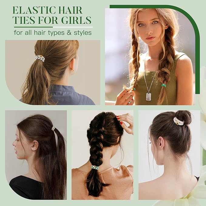Hair Ties No Damage - 10PCS Ponytail Holders - Elastic Hair Ties for Thick Hair - Braided Hair Bands for Women Girls's Hair - Green