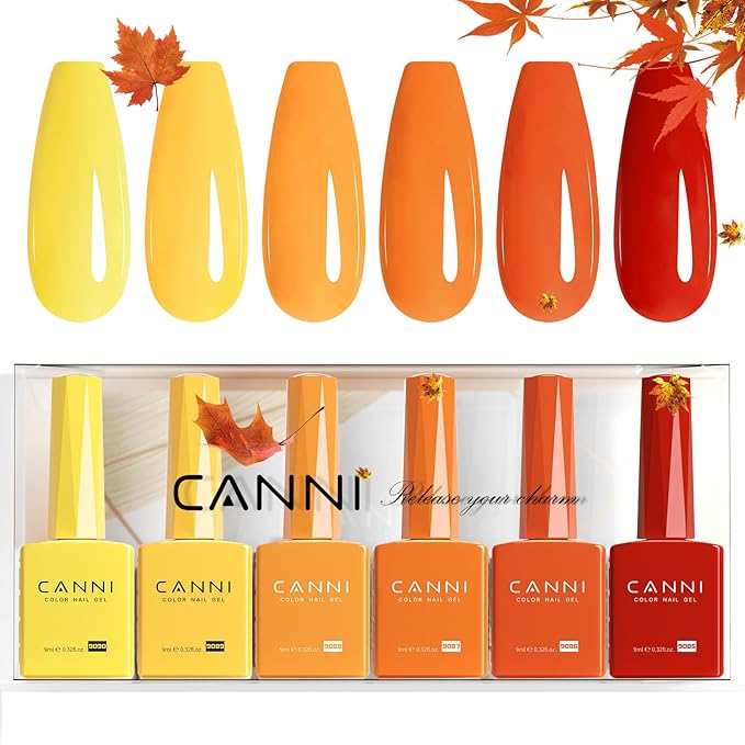 CANNI 6Pcs 9ml Yellow Orange Fall Gel Nail Polish Set- Orange Red Yellow Fall Colors Gel Polish Kit DIY at Home Salon Christmas New Year's Gifts for Girls