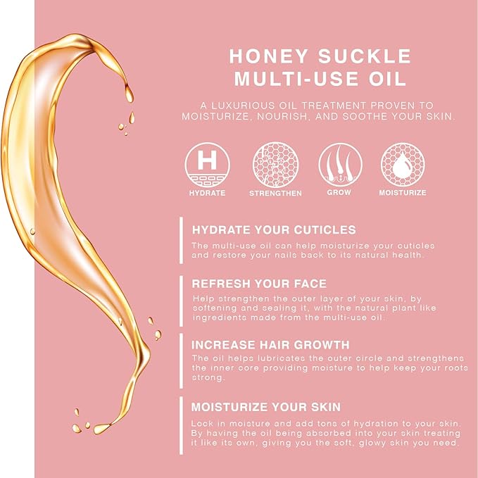 BEAUTE DE PROVENCE Honey Suckle Multi-Use Face, Body & Hair Oil - Hydrates Skin, Restores Shine - With Apricot, Coconut Oil & Vitamin E - 4 Fl Oz