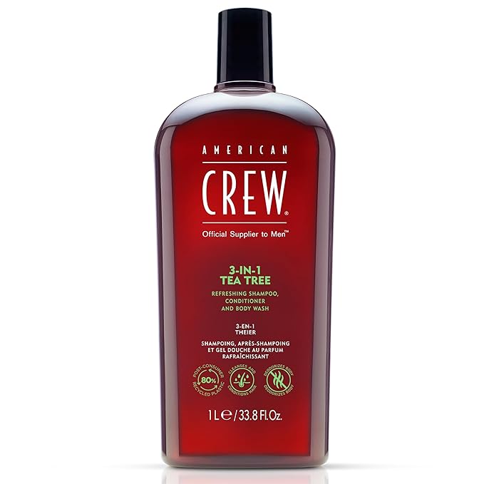 American Crew Shampoo, Conditioner & Body Wash for Men, 3-in-1, Gift for Men, Tea Tree Scent, 33.8 Fl Oz
