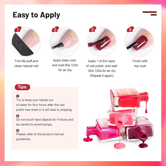 12 PCS Pink Nail Polish Set With 10 Colour Combo, 2 PCS Base and Top Coat, Fast Drying Long Lasting Nail Polish for Holiday Gift Giving