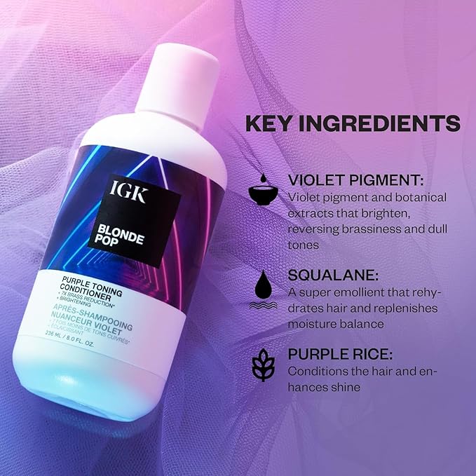 IGK Blonde Pop Shampoo + Conditioner Set | Purple Toning + Brighten + Neutralize Brass | Vegan + Cruelty Free | 8 oz (Set of 2)