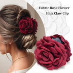 4pcs Handmade Fabric Rose Flower Hair Claw Clip for Women Girls, 3.94" Large Boho Hawaiian Floral Hairpins Barrettes for Thick Thin Hair Styling Accessories(Blue Wine Red)