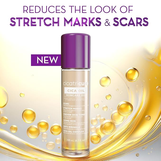 Cicatricure Cica Oil for Stretch Marks & Scars, Visible Results in 4 Weeks, Pregnancy Must-Haves Body Oil with Vitamin E, Stretch Mark Oil, Scar Treatment with Botanical Ingredients, 6.7 fl oz