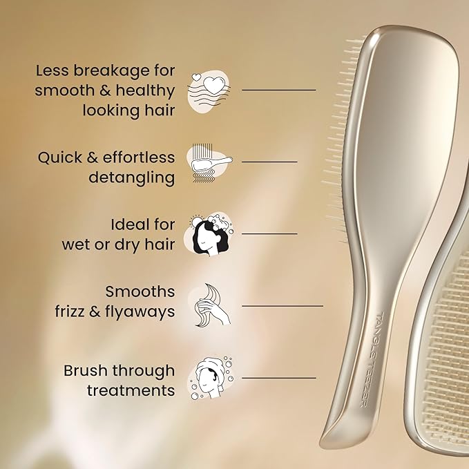 Tangle Teezer Chrome Ultimate Detangler Brush for Wet & Dry Hair, Eliminates Knots & Reduces Breakage for Straight to Curly Hair Types, Champagne Gold