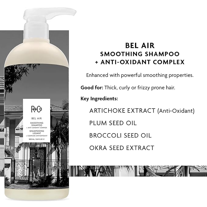 R+Co Bel Air Smoothing Shampoo and Conditioner Set 1L - Smoothing Shampoo + Conditioner Anti-Oxidant Complex | Vegan + Cruelty-Free